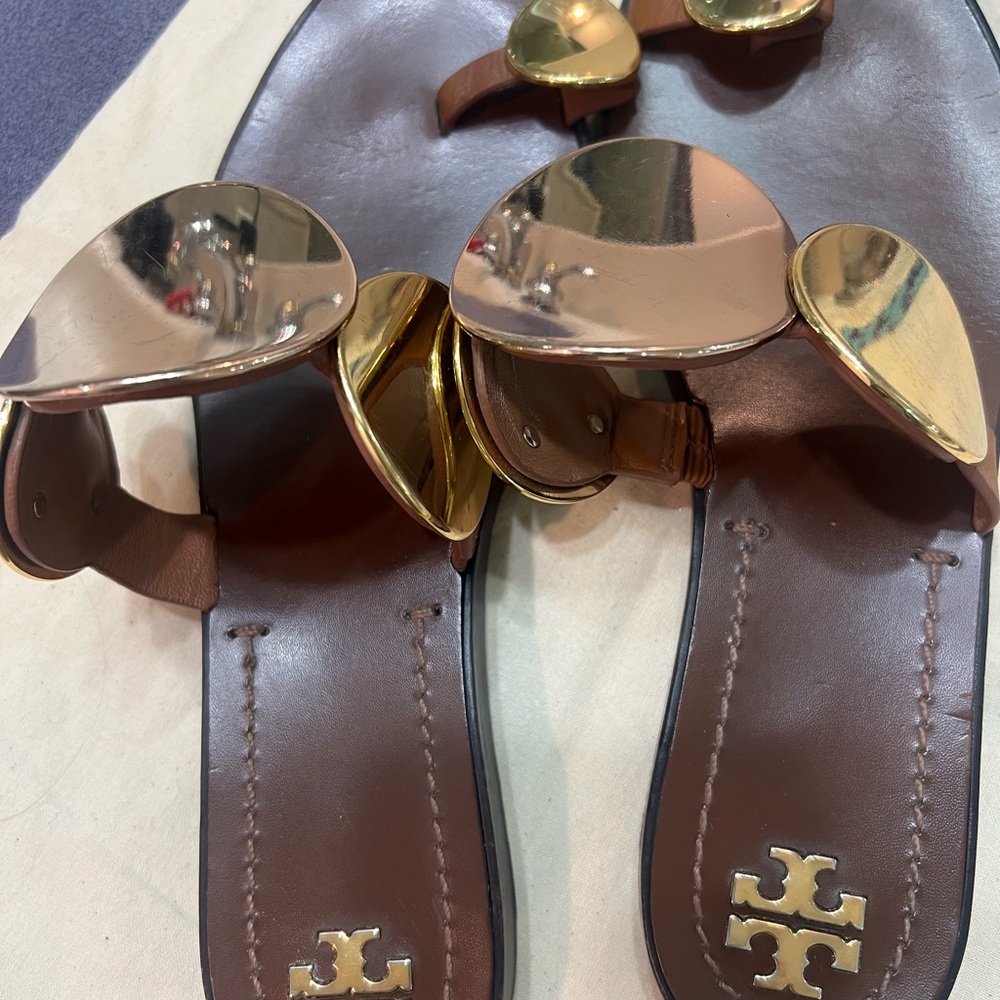 Tory Burch Brown Sandals with Metallic Accents - Picture 5 of 9